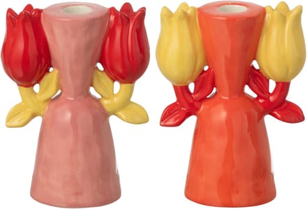 J-Line kaarshouder Tulip Dolomiet - keramiek - mix - set van 2