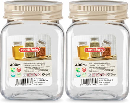 PlasticForte Voorraadpot/bewaarpot - 2x - 400 ml - kunststof - beige - B7 x H11 cm