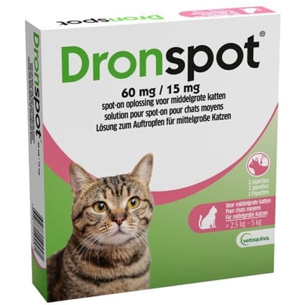 Dronspot Ontwormingsmiddel - Middelgrote Katten (2,5 kg - 5 kg) - 2 Pipetten
