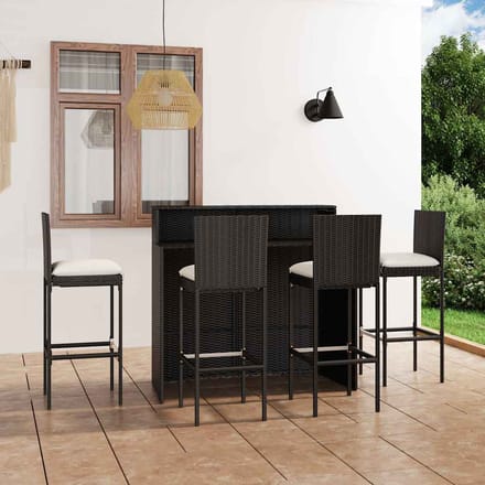 vidaXL - 5-delige - Tuinbarset - met - kussens - zwart