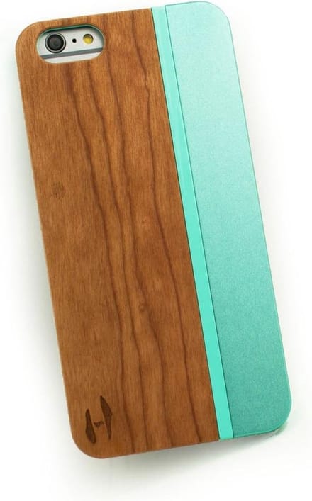 Houten hardcase, iPhone 6 -kersenhout + aquamarine