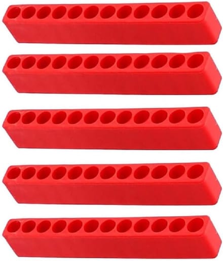 5-delige Bitopslagset met 12 gaten - Plastic Bit Houder en Schroevendraaier Opbergdoos in Rood voor Hex Bits en Schroeven