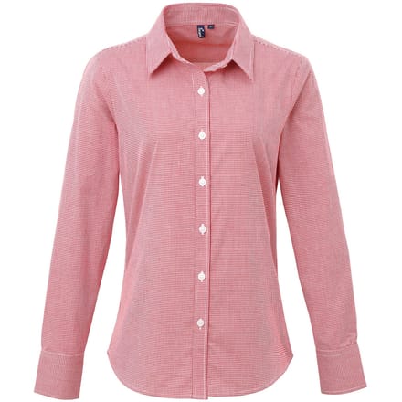 Premier Dames/dames Microcheck Shirt met lange mouwen (Rood/Wit)