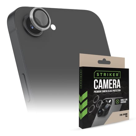 Striker Screenprotector geschikt voor Apple iPhone 16e Glazen | Striker Single Lens Camera Lens Protector - Case Friendly - Zwart