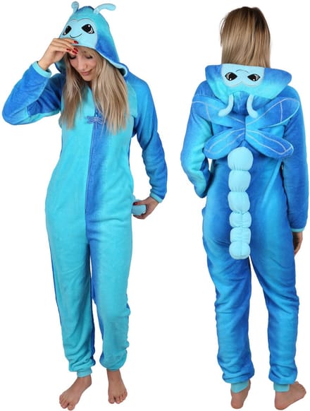 EENDELIGE damespyjama, WARME jumpsuit met capuchon, KOSTUUM Libel