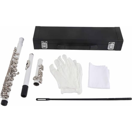 LADE C Sleutel 16 Gaten Messing Fluit Beginnerskit Opbergkoffer Reinigingsdoek Handschoenen (wit) black
