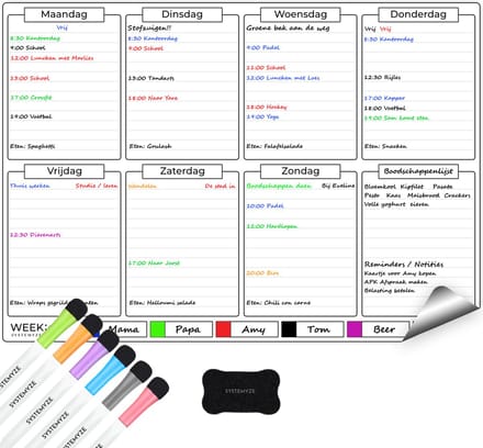 Systemyze Weekplanner Whiteboard – Magnetisch Planbord – Magnetische Maandplanner – Inclusief Markers & Wisser – A3 Formaat