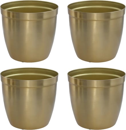 Gerimport bloempot Gea - 4x - goud - D13 cm - H12 cm - metaal - tuindecoratie