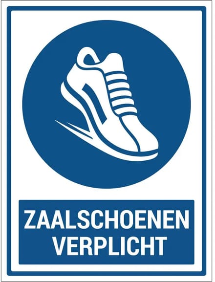 Zaalschoenen verplicht sticker met tekst | 28 x 21 cm