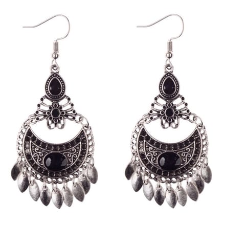 Fako Bijoux® - Oorbellen - Bohemian - Boho Leafs - Zwart - Zilverkleurig