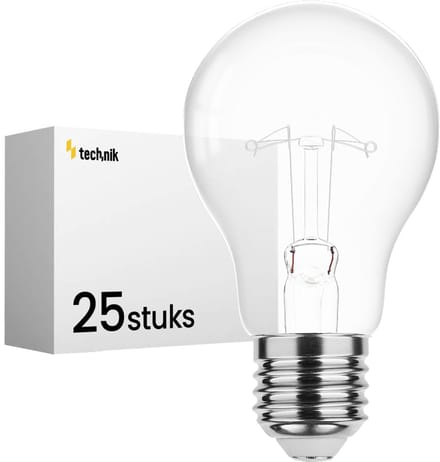 Technik E27 Wolfraam-Gloeilamp Dimbaar 60W - 2700K - Warm Wit - Gloeilamp Globe A55 - 25 stuks