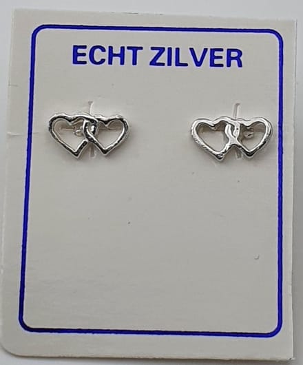 Zilveren oorknopjes met dubbel open hartje