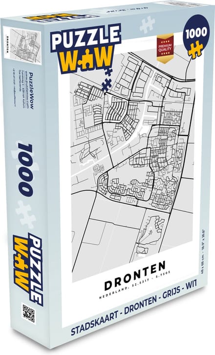 Puzzel Stadskaart - Dronten - Grijs - Wit - Legpuzzel - Puzzel 1000 stukjes volwassenen - Plattegrond