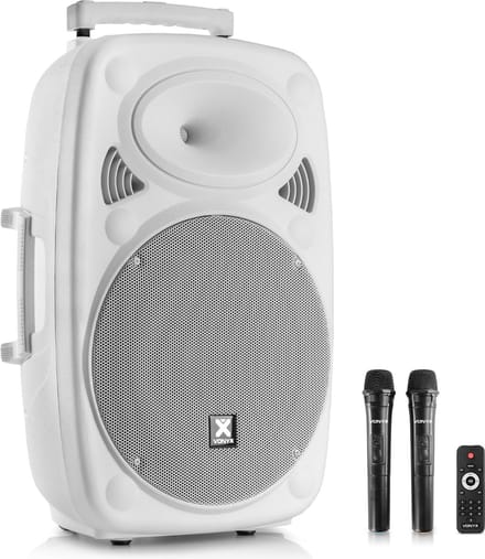 Party speaker Bluetooth - Vonyx Verve46 - 1000 Watt - partybox op accu - 2 draadloze microfoons - wit