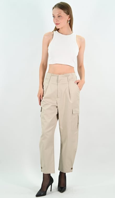 YesMooi - Cargobroek met Paperbagtaille - %100 Katoen - Beige - M (38)