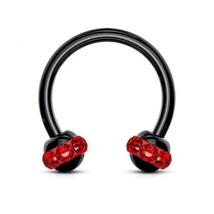 Piercing PVD horseshoe rond met steen 1.2x8 - zwart rood - LMPiercings