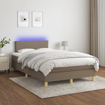 vidaXL - Boxspring - met - matras - en - LED - stof - taupe - 120x200 - cm