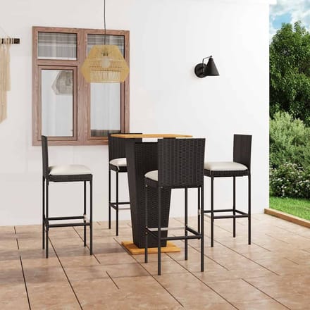vidaXL - 5-delige - Tuinbarset - met - kussens - poly - rattan - zwart
