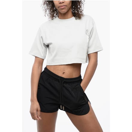 Geribbeld cropped T-shirt met ronde hals in grijs