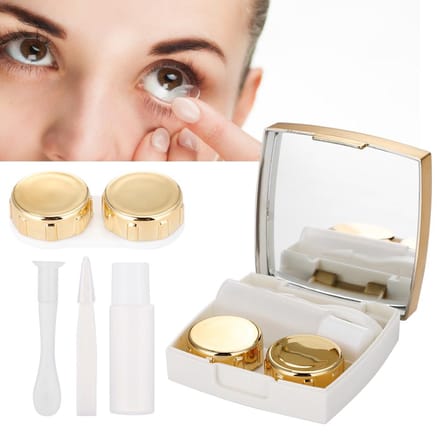 Mini Contactlenshouder Oogzorg Lenzen Container Doosje Draagbare Spiegel Doos Goud beige