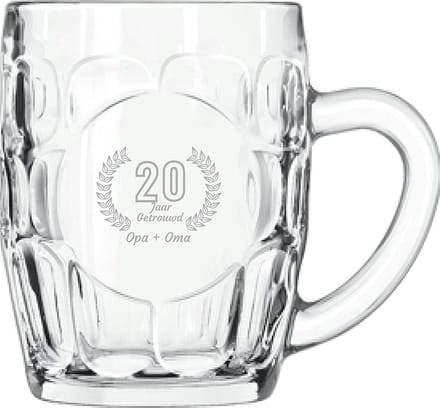 Gegraveerde Bierpul 55cl Opa + Oma 20 jaar getrouwd