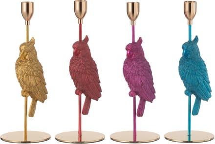 J-Line kandelaar Vogel - polyresin - mix - 4 stuks