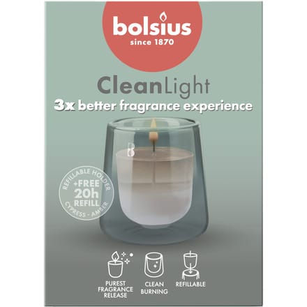 Bolsius - Clean Light - Geurkaars - Starterkit - Cypress & Amber