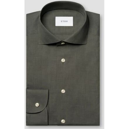 Eton Overhemd Subtle Texture Herringbone Brushed Cotton Signature Flanel Donker Groen / male