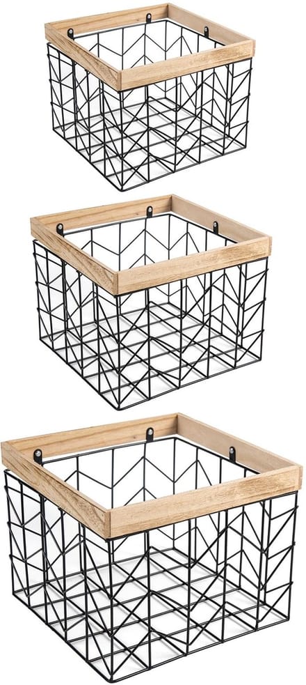 Metalen manden BOHAI, set van 3 - Zwart/natuur