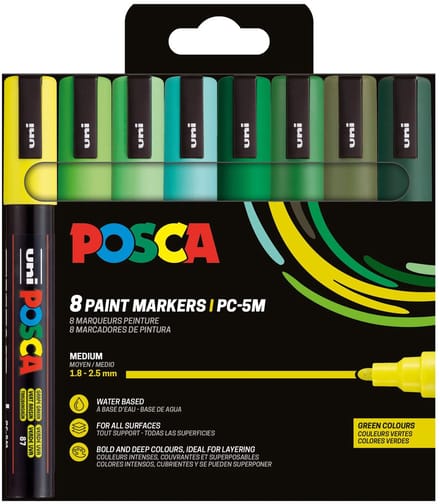 Uni Posca PC5M Markers Set 8 Stuk Groene Tinten