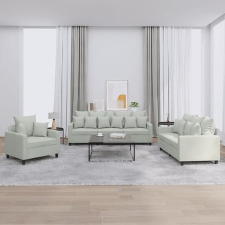vidaXL - 3-delige - Loungeset - met - kussens - fluweel - lichtgrijs