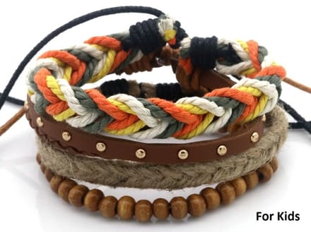 Armbandenset - kinderen - hout en touw - trendy - verstelbaar