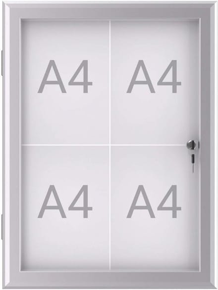 Showbox voor Presentaties 4 x A4 met Aluminium Frame en Glazen Deur