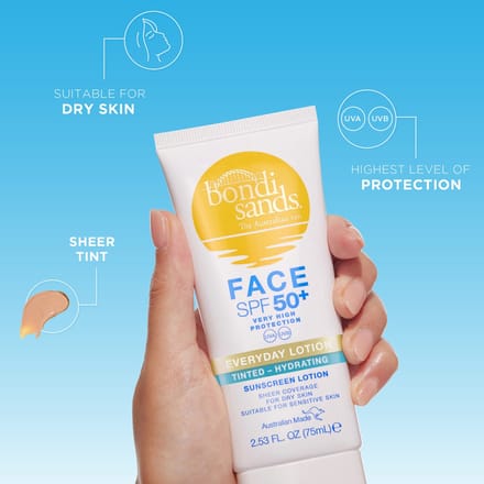 Bondi Sands Sunscreen Face Lotion SPF 50+ Fragrance Free Tinted - Hydrating 75 ml