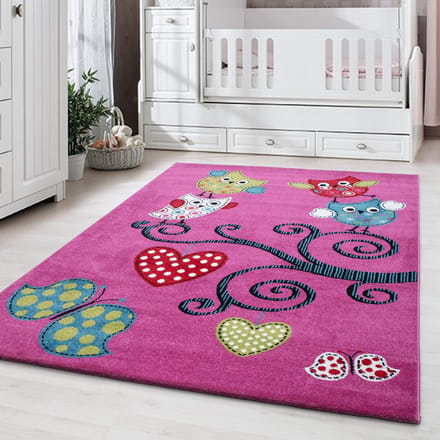 Flycarpets Flycarpets - Kids Kinderkamer Uil Paars Vloerkleed - 80x150 cm