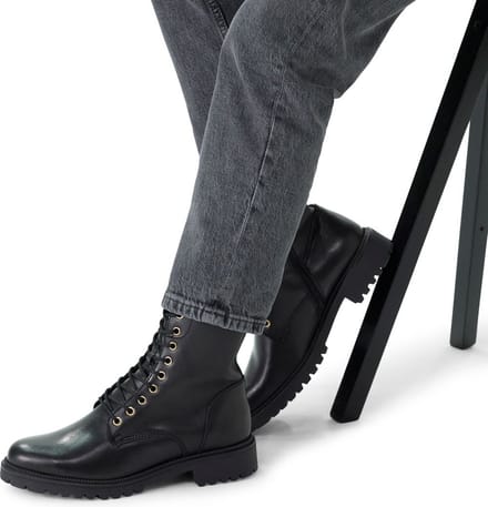 No Stress - Dames - Zwarte leren veterlaarsjes - Maat 37