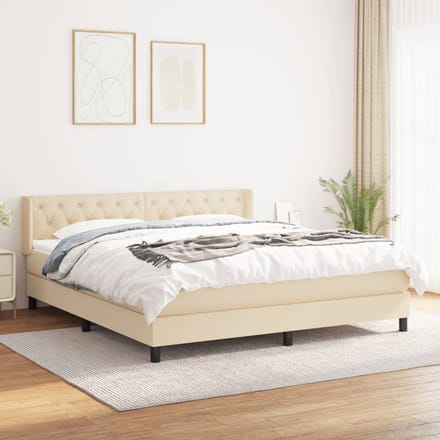 vidaXL - Boxspring - met - matras - stof - crèmekleurig - 160x200 - cm