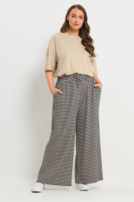 Yours Zwarte Geruite Broek Met Wijde Pijpen Size Regular > 54-56
