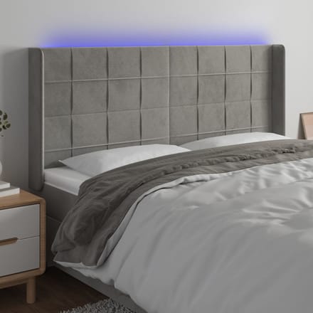 vidaXL - Hoofdbord - LED - 183x16x118/128 - cm - fluweel - lichtgrijs