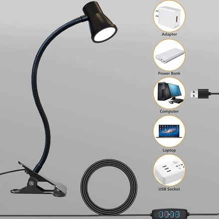 Daity Clip-on leeslamp - kleine clip-on bureaulamp - instelbare kleurtemperatuur - flexibele nachtlamp met clip - USB