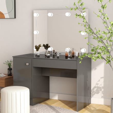 vidaXL - Kaptafel - met - LED's - 110x55x145 - cm - MDF - glanzend - grijs