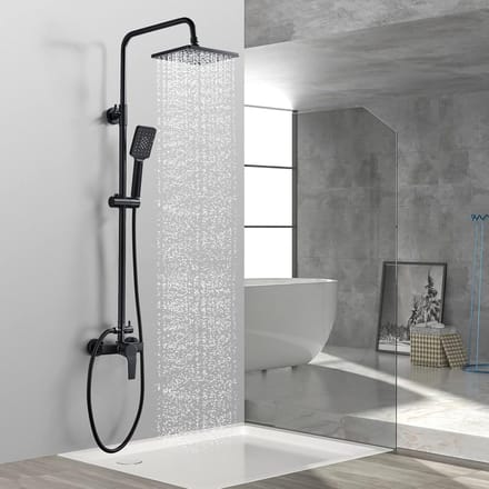 Goodivery ® Complete Zwarte Douche Set met Mengkraan, Verstelbare Douchekolom, Regendouchekop en Handdouche