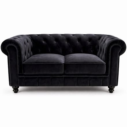 Chesterfield Bank - 2 Zits - Velvet zwart - fluweel - Sofa