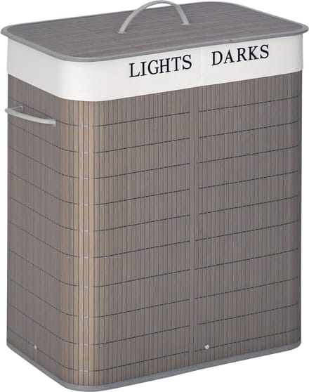 HOMCOM-Wäschekorb-Bambus, Metall-52L x 32B x 63H cm-Grau+Weiß