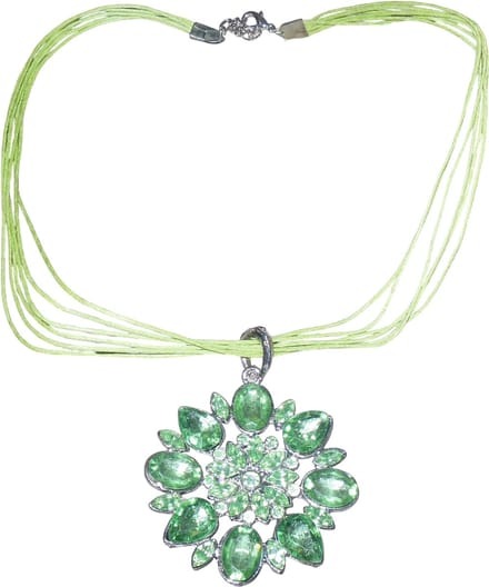 Ketting met ronde hanger bloem blaadjes strass stenen groen #1