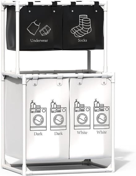 Wassorteerder 4 Vakken - Wasmand - 150L - Wit met Zwart