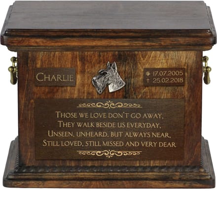Persoonlijke urn voor Scottish Terrier met gravure en herdenkingsdoos