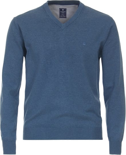 Redmond heren trui katoen - V-hals - blauw (middeldik)