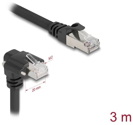 Delock 80923 RJ45 Netwerkkabel, patchkabel CAT 6 SF/UTP 3.00 m Zwart 90° haaks naar onder 1 stuk(s)