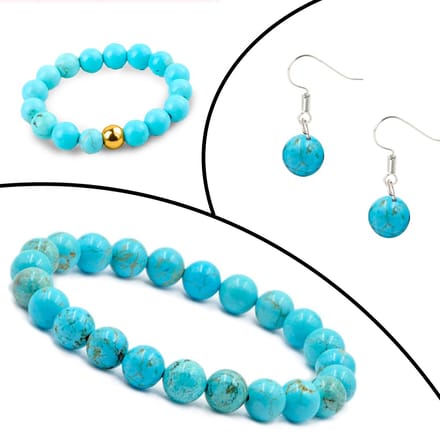 Bixorp Gems Edelstenen Sieraden Set Turkoois - Ring + Armband + Oorbellen